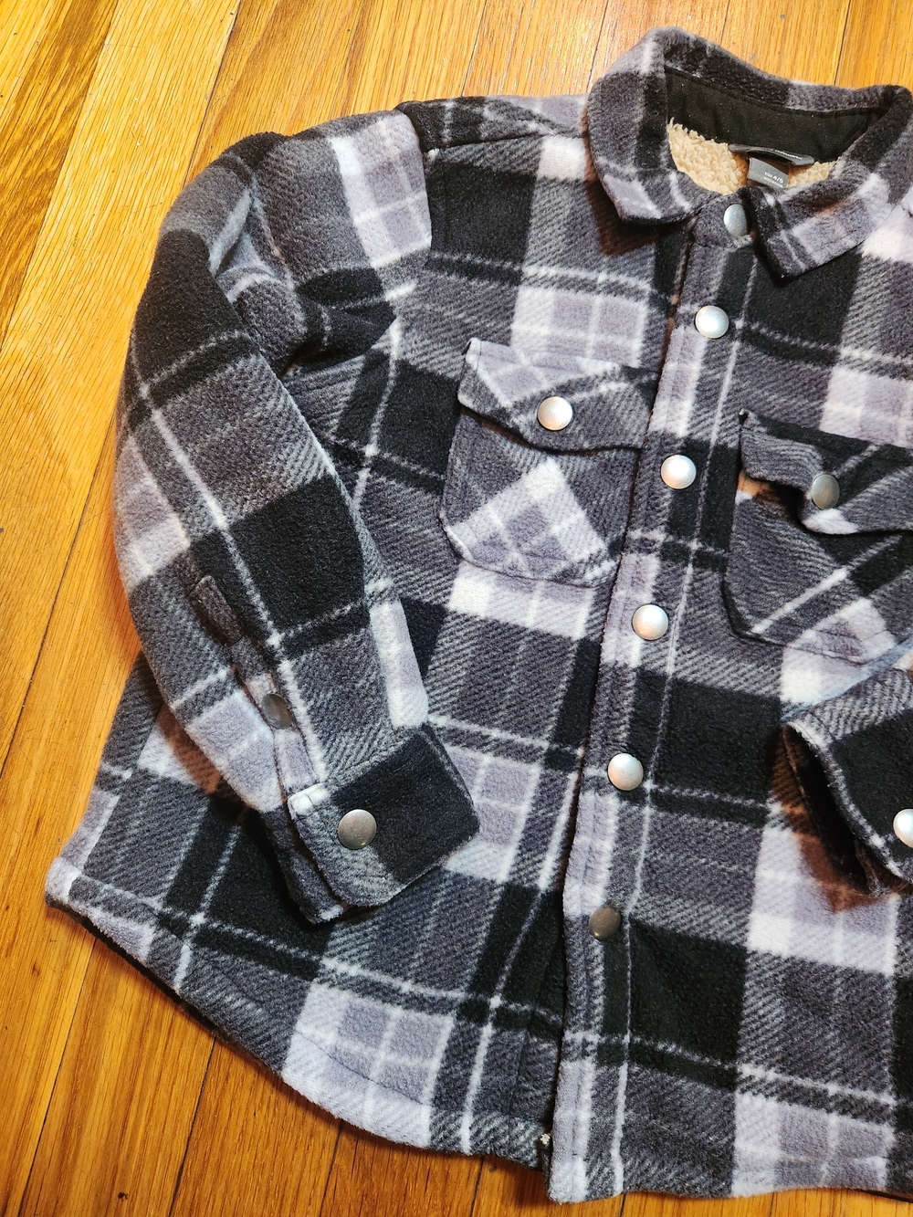 Eddie Bauer Black & Gray Plaid Sherpa-Lined Kids Jacket Size 4/5 - Picture 3 of 15